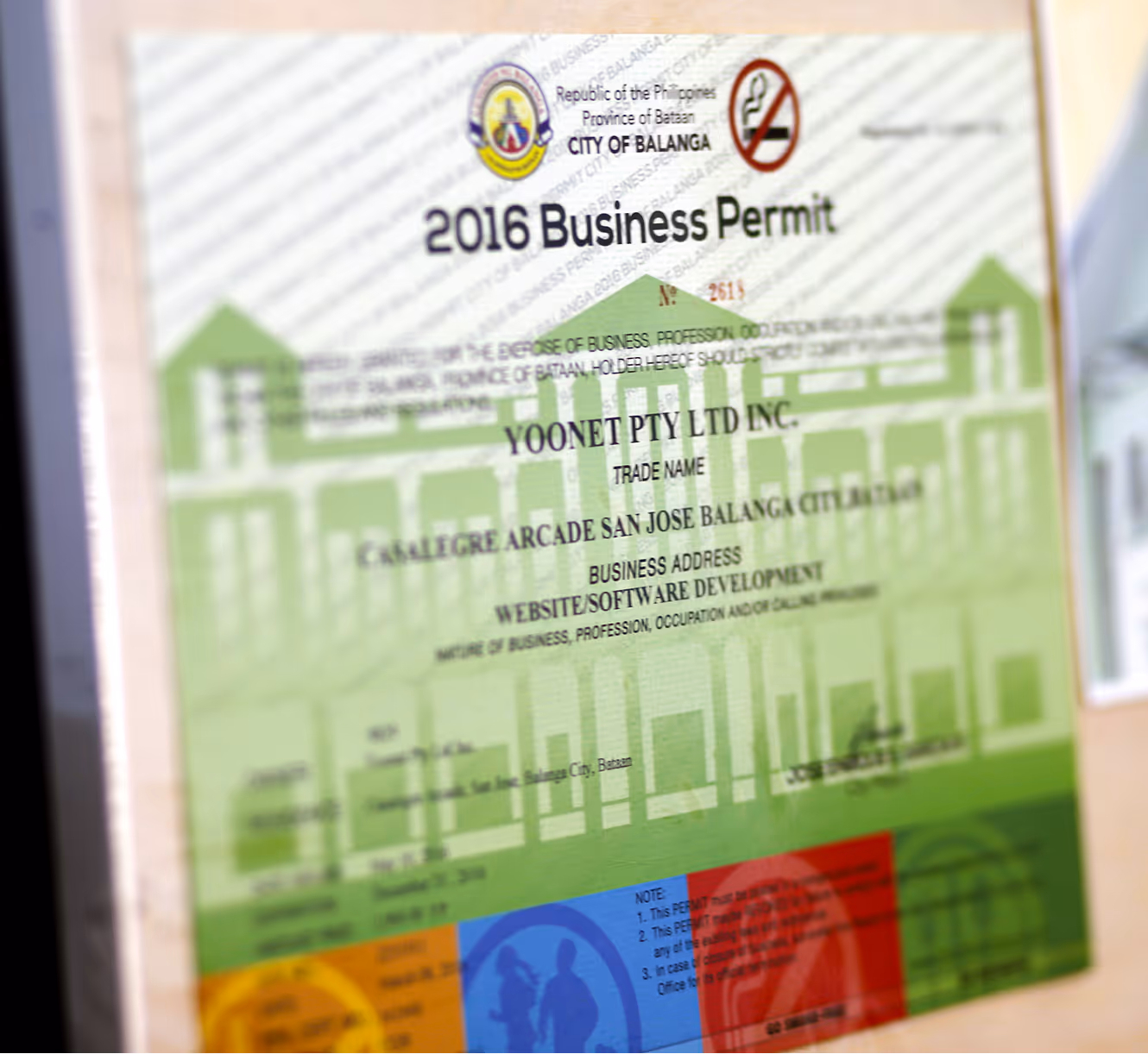 Yoonet's business permit from Balanga City — 10 year anniversary